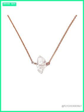 Herkimer Diamond Necklace 14K Rose Gold Filled Solitaire Pendant Quartz 16 in